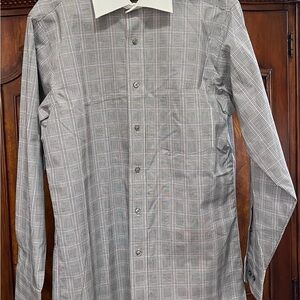 Elegant Gray Checkered Men's Dress Shirt